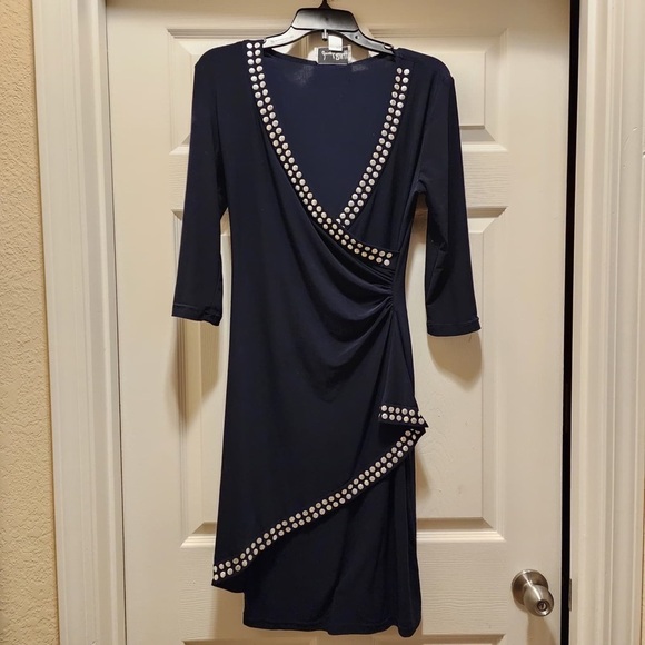 Joseph Ribkoff Dresses & Skirts - Joseph Ribkoff Navy Blue Dress Silver Stud Trim Detail Style 171024 Size 8
